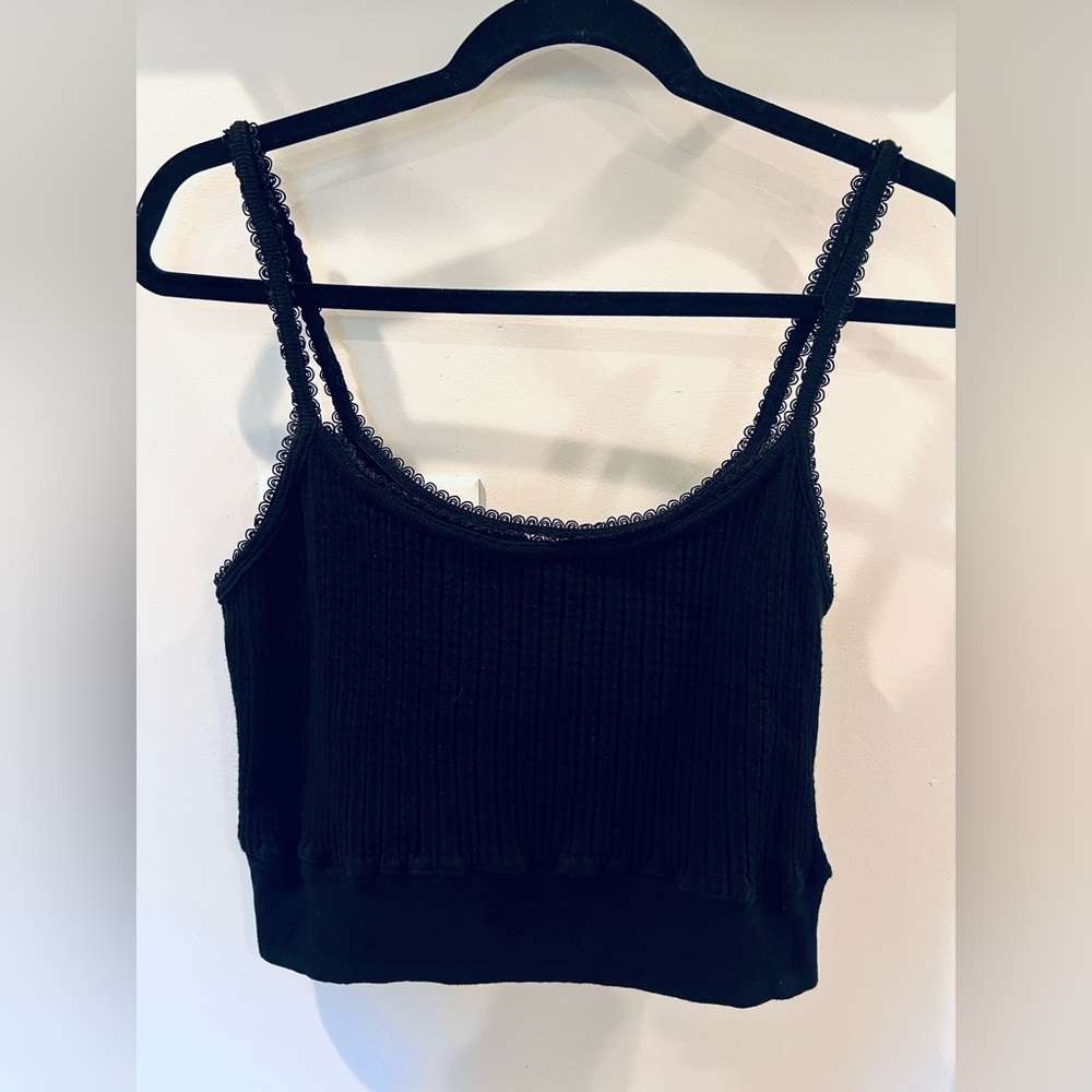 Monrow Cotton Rib Crop Mini Tank - Black - NWT - Medium